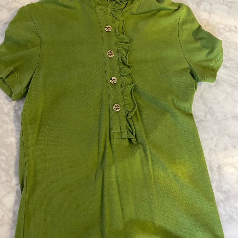 Tory Burch Green Ruffle Short Sleeve Top